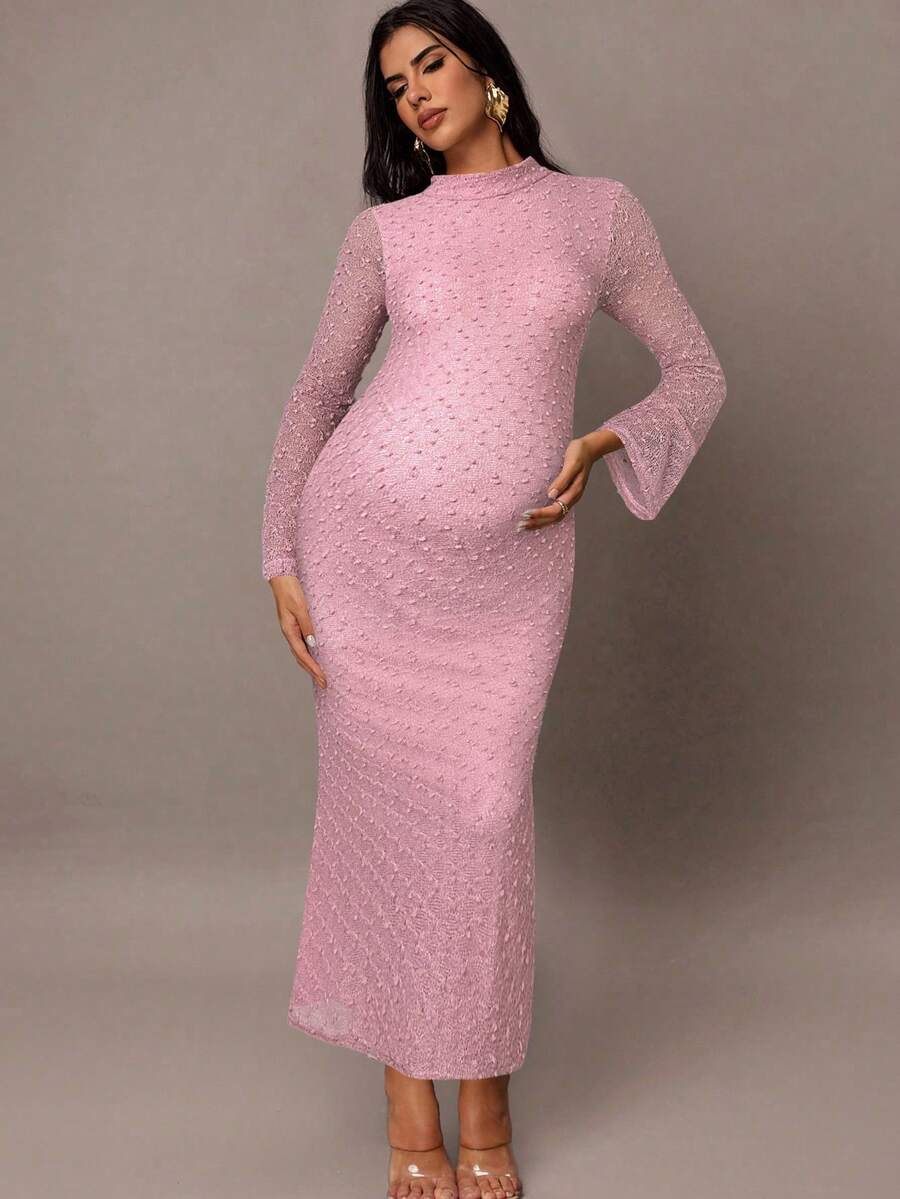 MaterniChic Elegant Maternity Dress With Flared Sleeves And Stand Collar Pregnant Dress Pregnancy Photoshoot Dress Gender Reveal Maternity Dress