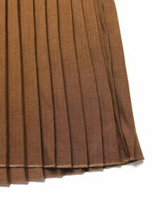 EMERY ROSE Women's Solid Color Minimalist Casual Collared Long Sleeve Pleated Dress - Coffee Brown - View 5