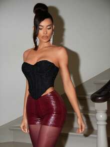 BamGleam Damen Shorts mit Alligatorhautoptik, figurbetont