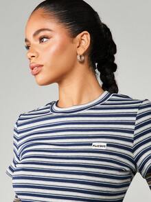 Missguided x Playboy Layered Long Sleeve Striped Top Crew Neck Fall Winter Fashion - Multicolor - View 3