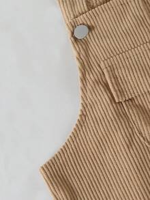 Young Girls Casual Style Young Girl' Bib Pants, Khaki Color With Bow Decor, Loose Straight Leg, Soft & Comfortable Fabric, Versatile For Daily, School, Commute, Spring/Summer/Autumn/Winter - Khaki - View 4