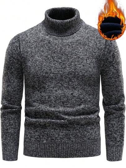 Manfinity Mode Men Turtleneck Thermal Lined Plain Casual Pullover Long Sleeve Sweater, For Going Out, Husband , Fall Winter