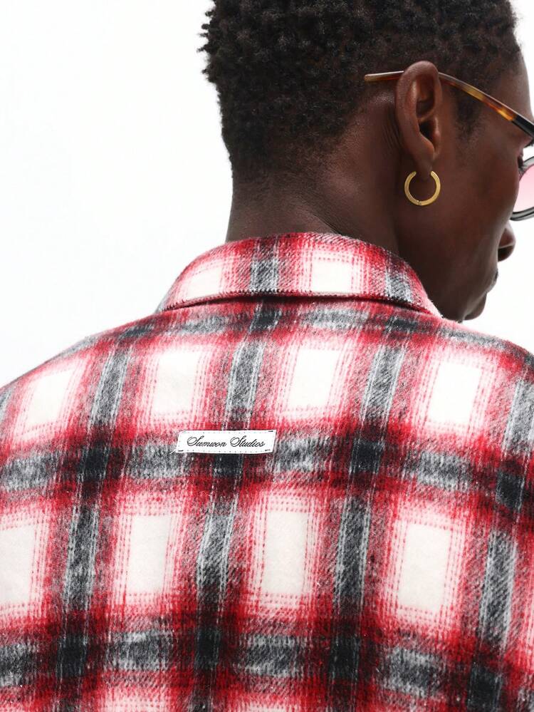 Brushed Flannel Plaid Shacket With Button Closure