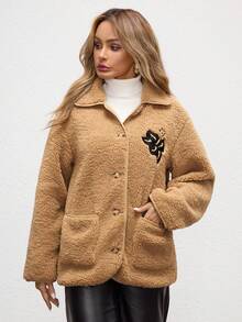 Shutterstock Áo khoác họa tiết hoa thêu tay dài cổ lông cừu họa tiết Glamance dành cho nữ, Áo khoác ngoài màu trơn thường ngày mùa thu dành cho văn phòng, công sở, du lịch, dạo phố Áo khoác Teddy dành cho nữ Quần áo mùa thu dành cho nữ Áo khoác ngoài cỡ lớn Bộ sưu tập quần áo thời trang sang trọng dành cho nữ - Lạc đà - Xem 6