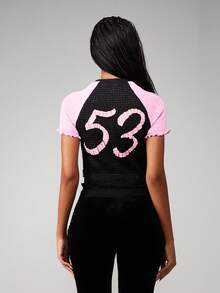 Missguided x Playboy Logo Shirred Crop Top With Contrast Raglan Sleeves And Back Number Print - Multicolor - View 2