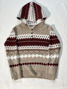 SHEIN Unity Fair Isle Casual Versatile Long Sleeve Pullover Hoodie Sweater - Multicolor - View 3