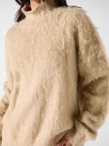 LYSMO 2025 Nova Chegada Minimalismo Inverno Mulheres Cor Sólida Gola Alta Manga Longa Casual Solto Moda Tricô Suéter Top de Pele Gola Alta Suéter de Gola Alta Inverno para Mulheres Olhar de Ano Novo e Natal - Cinza - Visão 7