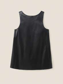 SHEIN Unity Áo đầm dài cổ chữ U bằng da PU kiểu vintage dành cho nữ, trang phục thường ngày phong cách đường phố, thích hợp cho mùa thu. - màu đen - Xem 2