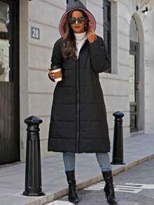 EMERY ROSE Women's Casual Everyday Zip-Up Hooded Jacket - Black - View 4