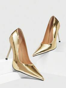 CUCCOO SZL Tacones de aguja elegantes y sexys de punta fina para mujer, adecuados para ir al trabajo, citas, fiestas, bodas y diversas ocasiones - Dorado - Ver 6