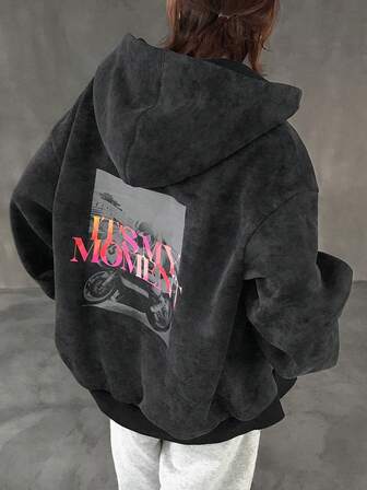 FRIFUL Damen Lässig Hoodie Sweatshirt mit Buchstaben- und Motorrad-Muster, Herbst