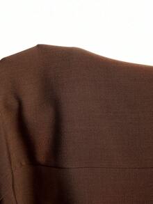 LYSMO Plus Size Brown Herringbone Plus Size Short Windbreaker, Autumn/Winter - Brown - View 11