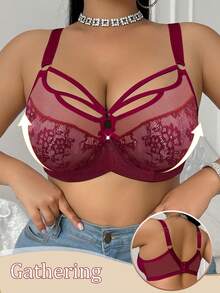 SHEIN 1件加大码蕾丝拼接钢圈文胸，圣诞节 - 紅色 - 查看 8
