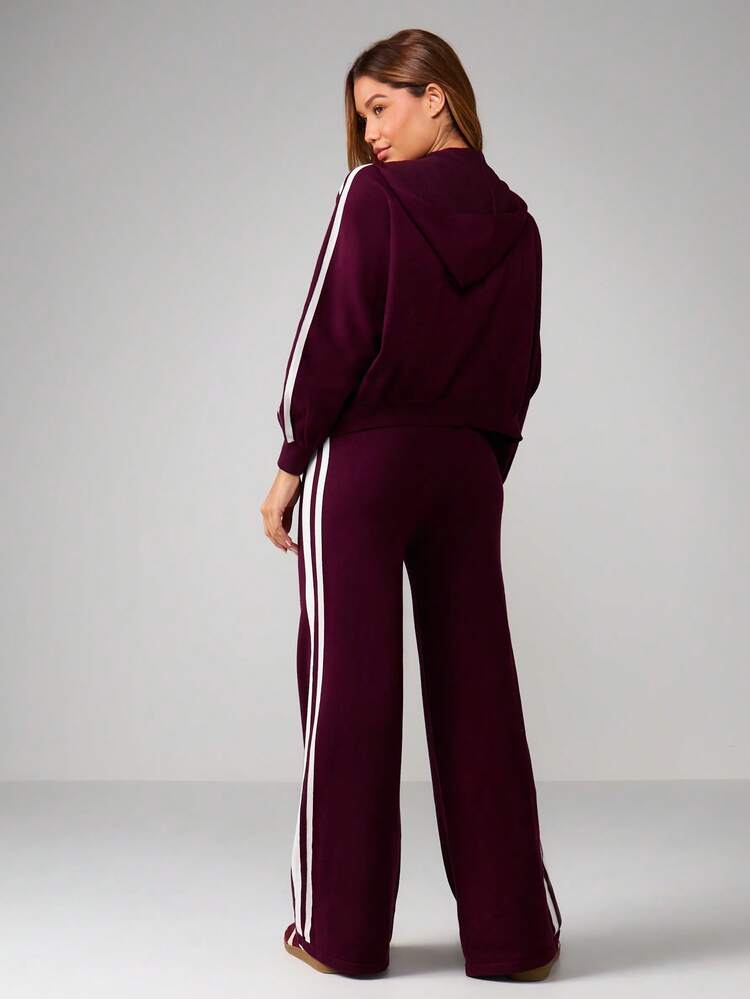 MISSGUIDED Oversized Knitted Hoodie And Wide Leg Pants Co-Ord Set With White Side Stripes For Casual Loungewear Christmas