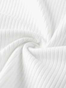 SHEIN EZwear 3 件套休闲简约罗纹纯色图案圆领长袖短款修身女式 T 恤，时尚舒适百搭 - 彩色 - 查看 5