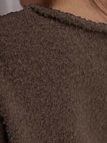 MUSERA 收腰露脐船领短袖针织上衣，可爱优雅性感街头风，适合夜间外出、晚宴派对等场合，春季必备。 - 巧克力棕 - 查看 6