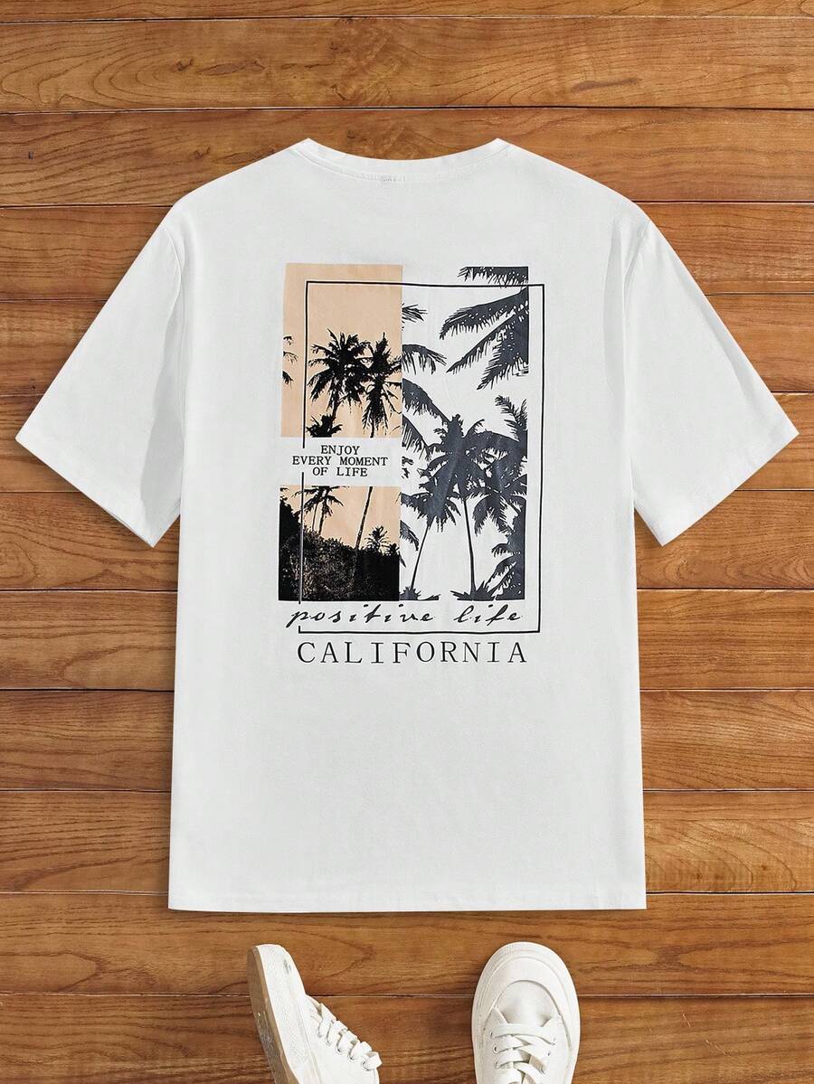 Manfinity NXTstreet Men Coconut Tree & Letter Graphic Tee - White - View 1