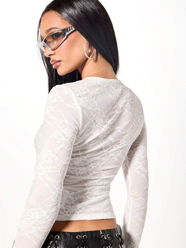 SUMWON WOMEN Top in pizzo a maniche lunghe con cerniera