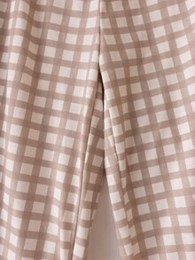 2 件男童柔软舒适薄睡衣套装，可爱卡通恐龙格子印花，休闲宽松长袖上衣和裤子睡衣 - 棕色 - 查看 8