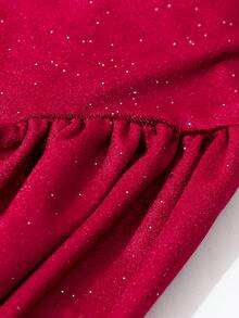 SHEIN 复古少女连衣裙，无袖露背领结连衣裙，情人节化妆舞会礼服，新年礼服圣诞装 - 紅色 - 查看 8