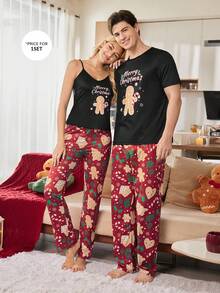 CoupledUp 圣诞姜饼人和圣诞树拐杖糖印花圆领长袖情侣睡衣套装 情侣配套睡衣套装 男士睡衣套装 - 彩色 - 查看 4