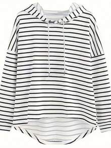 INAWLY 女式条纹落肩长袖抽绳连帽休闲 T 恤，春夏图案 T 恤女式春季上衣