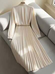 Franclia Casual Commuting Versatile Solid Color Khaki Women's Button-Down Shirt Top With Women's Skirt Pleated Skirt Long Skirt With A Belt Spring And Autumn Khaki Women's Suits Women's Two-Piece Suits Women's Suit Skirts Autumn Clothing Women's Casual Clothing Women's Teacher Clothing Autumn Clothing Autumn Women's Clothing Women's Two-Piece Suits Clothes For University Fall Cloth For Women