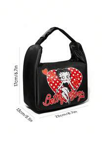Betty Boop x SHEIN 1 Túi đựng cơm trưa cách nhiệt in hình nhân vật hoạt hình, có thể giữ ấm hoặc lạnh thức ăn, túi dã ngoại, dung tích lớn, có thể đựng hộp cơm trưa, đồ uống hoặc trái cây, thích hợp cho dã ngoại, cắm trại, du lịch, sử dụng gia đình, phù hợp cho gia đình, học sinh, vui nhộn, gợi cảm, dễ thương, đáng yêu, ý tưởng quà tặng, tiệc tùng, ngày lễ, Ngày Valentine - màu đen - Xem 7