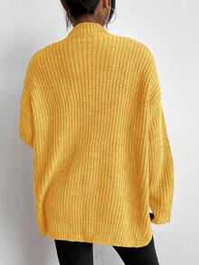 SHEIN LUNE Women's Casual Solid Color Minimalist Cardigan - Yellow - View 2