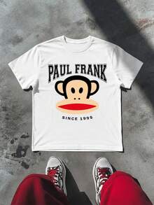 Paul Frank X SHEIN Women's Casual Letter & Monkey Print Short Sleeve T-Shirt, Summer - White - View 1