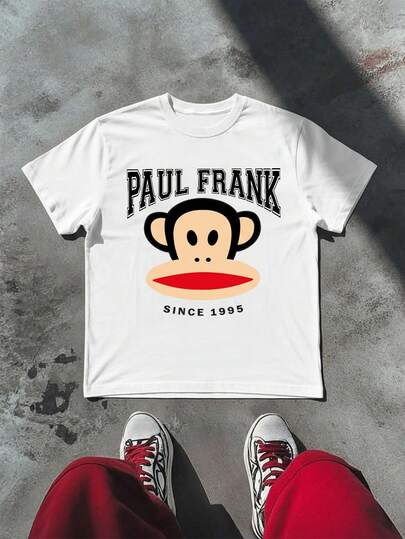 Paul Frank X SHEIN 女式休闲字母和猴子印花短袖 T 恤，夏季