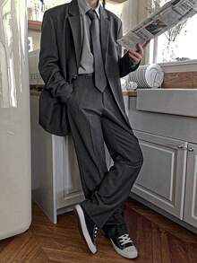 DAZY Conjunto de traje casual de ajuste holgado de unicolor para hombres, adecuado para ir al trabajo en otoño - Gris - Ver 6