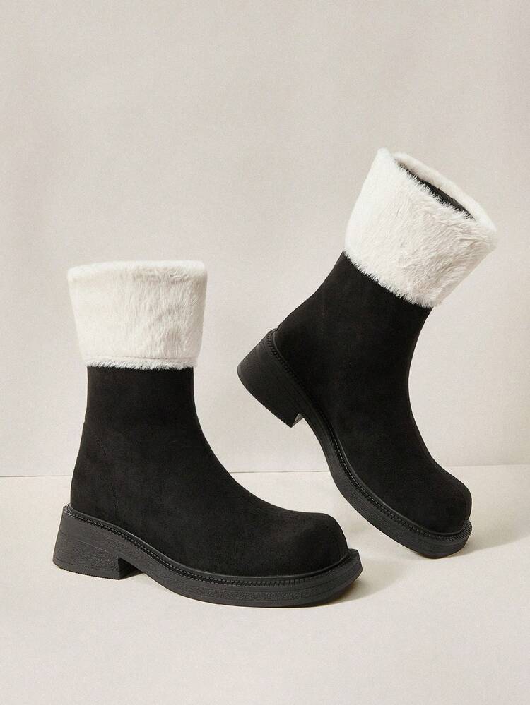 Women's Contrast Color Casual Ankle Boots, For Daily Outdoor Wear, Autumn/Winter New Year Holiday