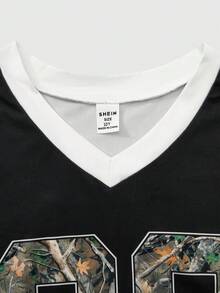 SHEIN Explorewe 嘻哈数码印花宽松长袖基础款套头V领休闲上衣，男女童通用，带星星图案摩托车涂鸦运动衫T恤，适合旅行、上学穿着。面料柔软，春夏秋冬皆宜，也适合返校季穿着。 - 黑色 - 查看 4