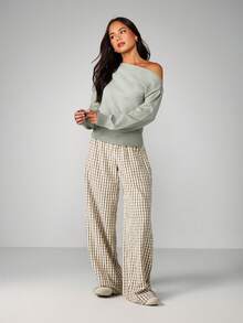 MISSGUIDED Suéter de punto con hombros descubiertos, dobladillo acanalado y mangas largas, jersey de invierno para otoño e invierno, Navidad - Verde - Ver 3