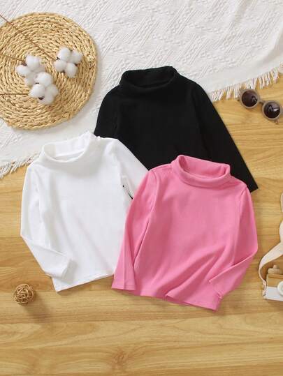 3 Stück Baby Mädchen gerippte gestrickte thermisch gefütterte Oberteile, klassische Farbkombination Lässig Homewear Set für Herbst/Winter