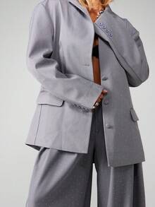 MISSGUIDED Diamante Blazer With Sparkly Details And Matching Wide Leg Trousers For Office Business Professional