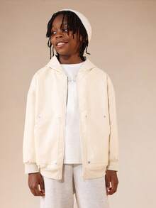 SUMWON Tween Slouchy Zip Up Hoodie Jacket With Ribbed Cuffs And Waistband For School Casual Wear - Apricot - View 2