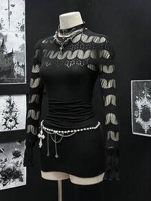 EgrlEra 黑色性感优雅长袖紧身连衣裙 - 黑色 - 查看 5
