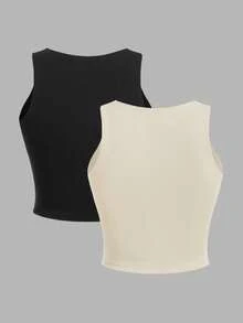 SHEIN SXY Women Solid Color Hollow Out Short Ribbed Slim Fit Tank Top - Multicolor - View 2