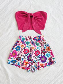 Soleia 2 件套女式黑白条纹编织抹胸短款上衣和高腰短裤套装，适合度假、约会、下午茶、海滩、游轮、城市旅行、音乐节、波西米亚风格 - 彩色 - 查看 6