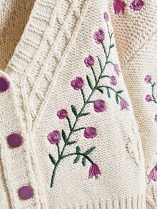 ROMWE Fairycore Suéter de punto bordado estilo francés para ir al trabajo, chaqueta de cárdigan de punto elegante y casual de estilo retro - Multicolor - Ver 5