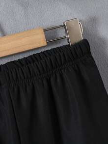 SHEIN 2 件套年轻男孩字母印花连帽夹克和裤子，休闲保暖内衬，秋冬 - 黑色 - 查看 5