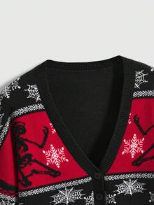 ROMWE Goth 大码女式雪花图案落肩长袖休闲针织开衫，秋冬 - 彩色 - 查看 3