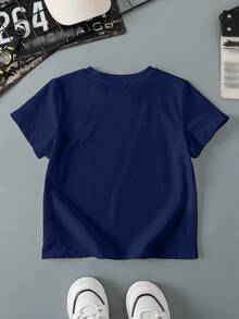 BABY SHARK X SHEIN 小男孩可爱字母和鲨鱼印花圆领短袖T恤，夏季 - 白色 - 查看 2