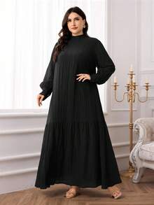 Veilorie Plus Size Elegant Solid Color Dress, Suitable For Party - Black - View 4