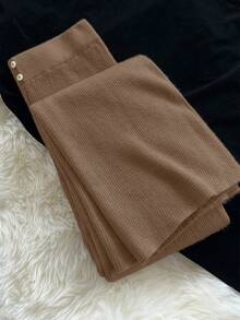 Franclia Pantalones holgados de punto con forro térmico de cintura alta para mujer, cálidos para el invierno