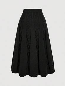 SHEIN MOD Chân váy đen dệt kim cạp cao, đa năng cho mùa thu/đông - màu đen - Xem 2