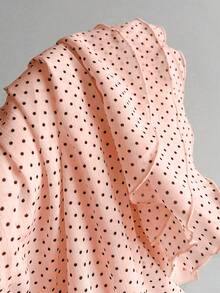 Elamini 时尚褶皱分层装饰甜美设计迷你裙优雅波尔卡圆点荷叶边下摆度假风格 A 字裙 - 藕粉色 - 查看 4