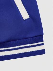 SHEIN Explorewe Tween Boy Letter & Stripe Long Sleeve Baseball Jacket And Jogger Pants 2 Pieces Set, Casual For Autumn/Winter - Blue - View 7